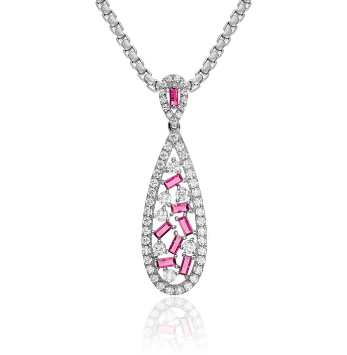 14K Solid White Gold Serenity Lab Diamond Pink Sapphire Necklace Gemstone Pendant Charm