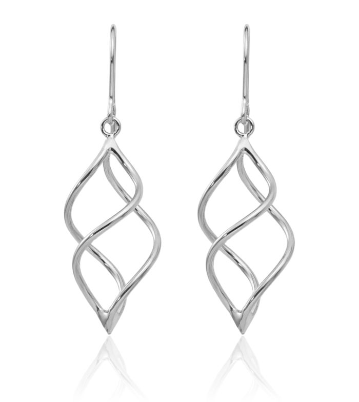 14K Solid White Gold Short Twisted Drop Dangle Earrings