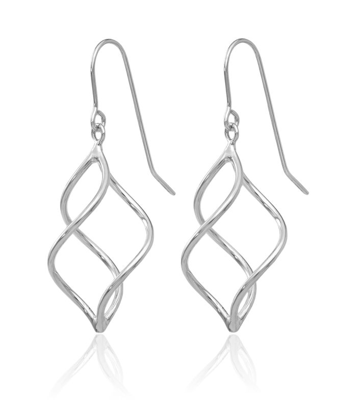 14K Solid White Gold Short Twisted Drop Dangle Earrings