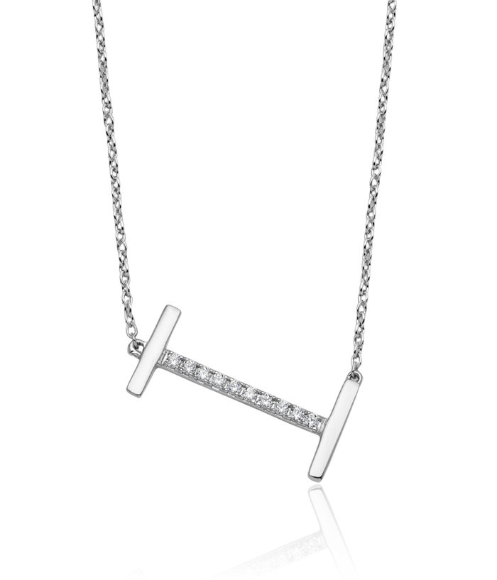 14K Solid White Gold Sideways Diamond Dainty Letter I Initial Name Monogram Chain Necklace