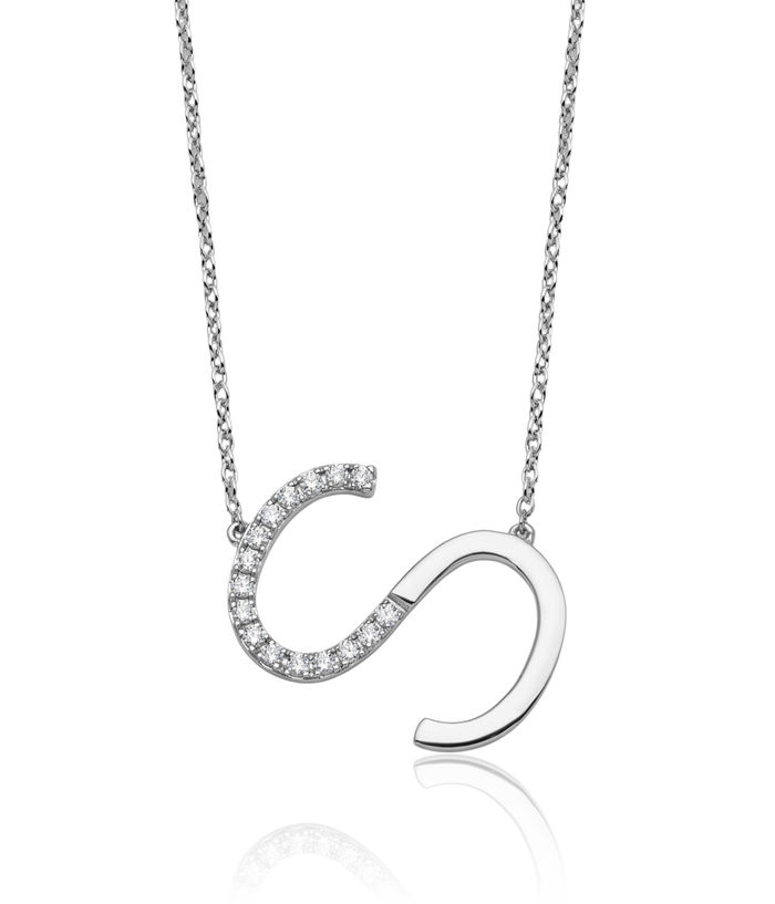 14K Solid White Gold Sideways Diamond Dainty Letter S Initial Name Monogram Chain Necklace