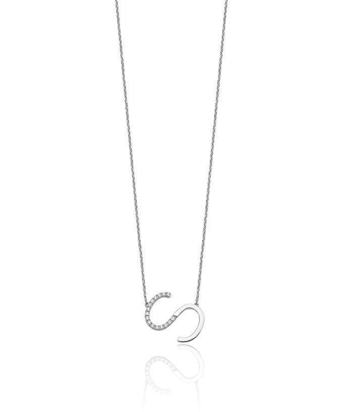 14K Solid White Gold Sideways Diamond Dainty Letter S Initial Name Monogram Chain Necklace