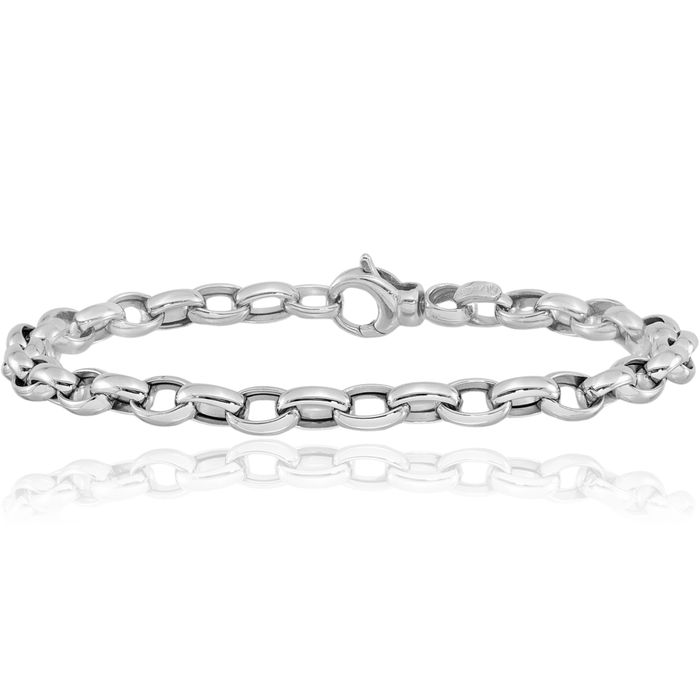 14K Solid White Gold Single Link Chain Charm Bracelet