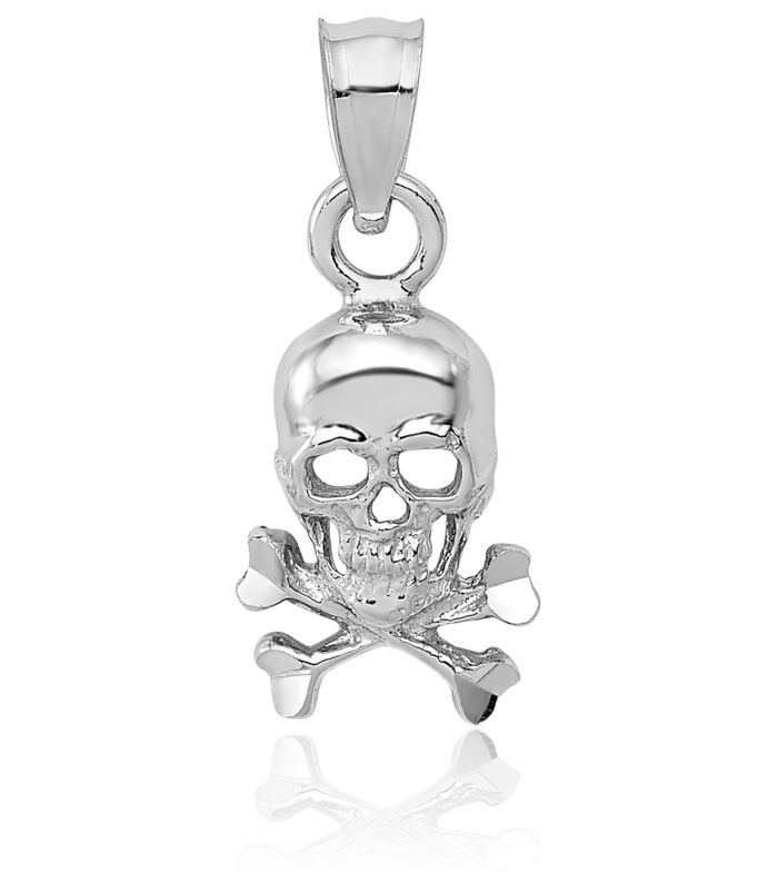 14K Solid White Gold Skull Crossbones Necklace Chain Pendant Charm