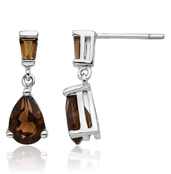 14K Solid White Gold Brown Smoky Quartz Drop Dangle Earrings June Birthstone Jewelry