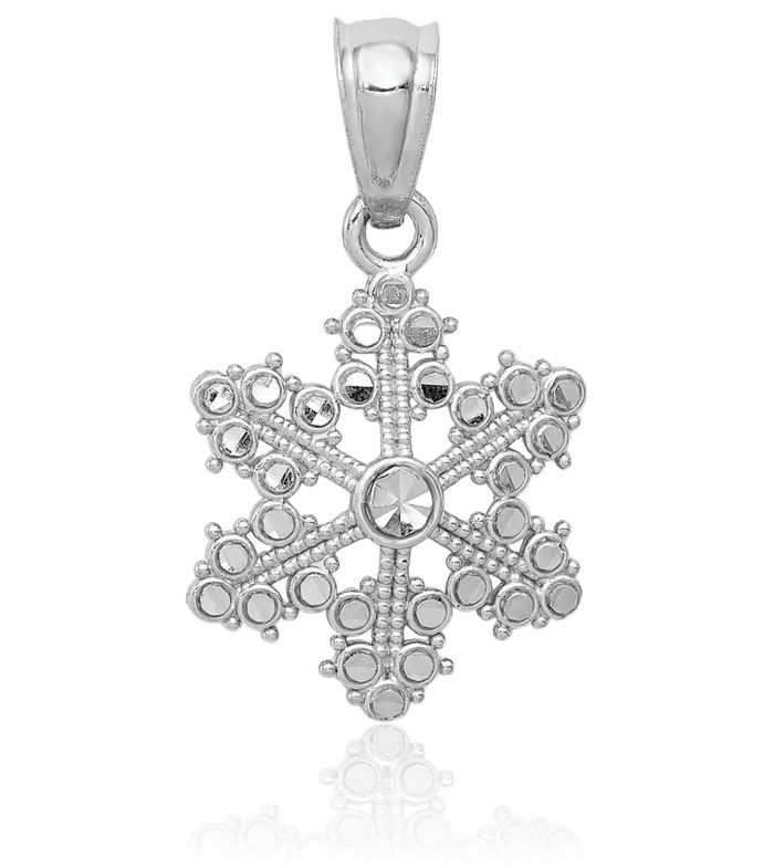 14K Solid White Gold Snowflake Necklace Chain Pendant Charm