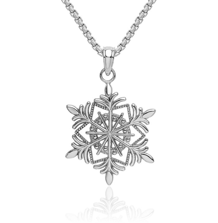 14K Solid White Gold Snowflake Necklace Chain Pendant Charm