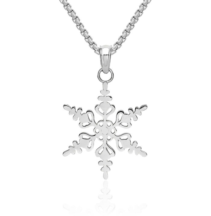 14K Solid White Gold Snowflake Necklace Chain Pendant Charm