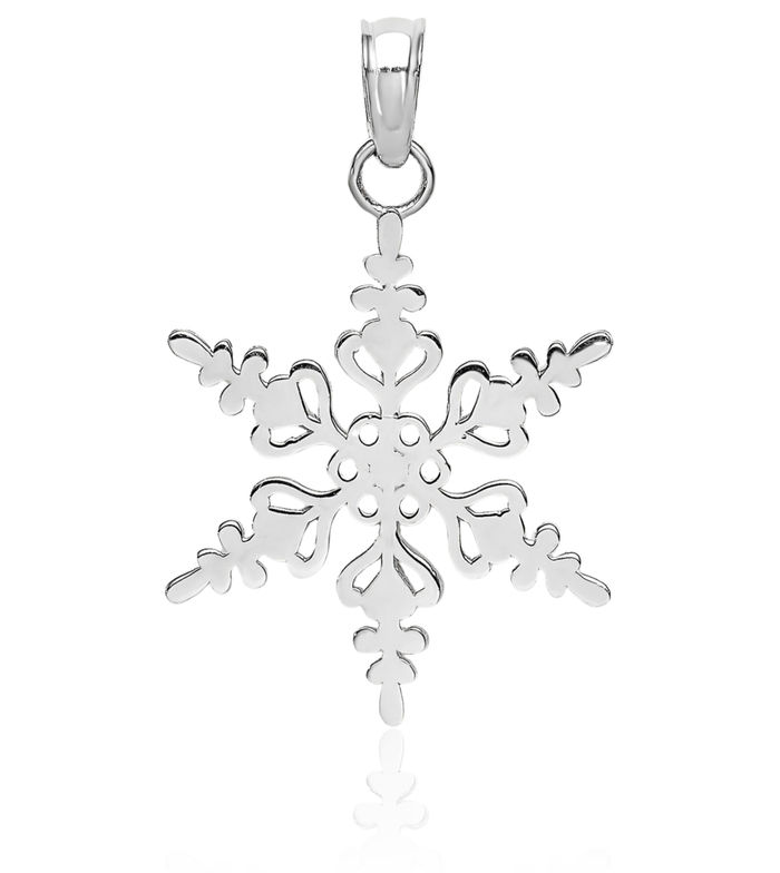 14K Solid White Gold Snowflake Necklace Chain Pendant Charm