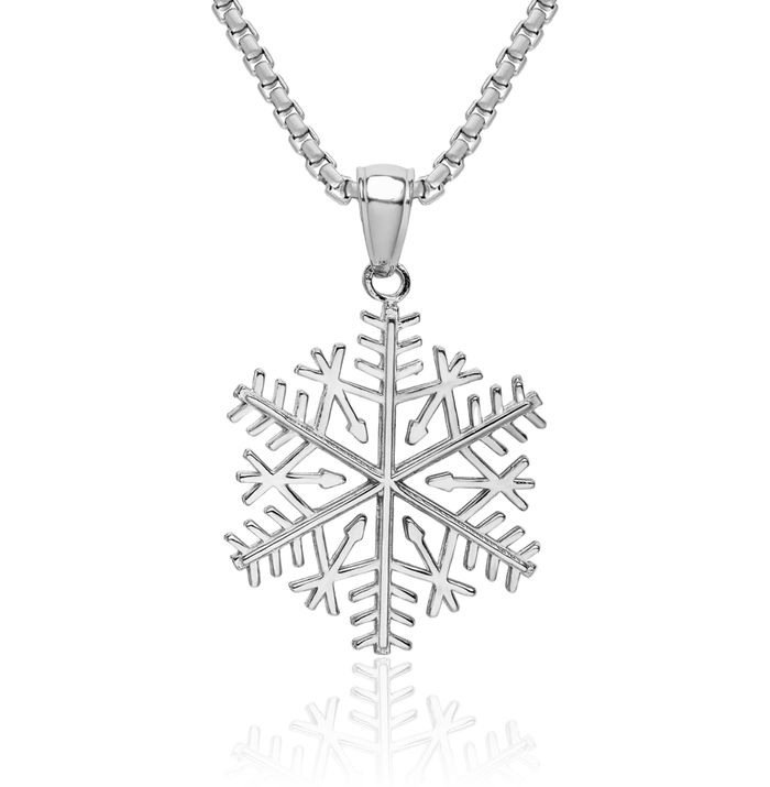 14K Solid White Gold Snowflake Necklace Chain Pendant Charm