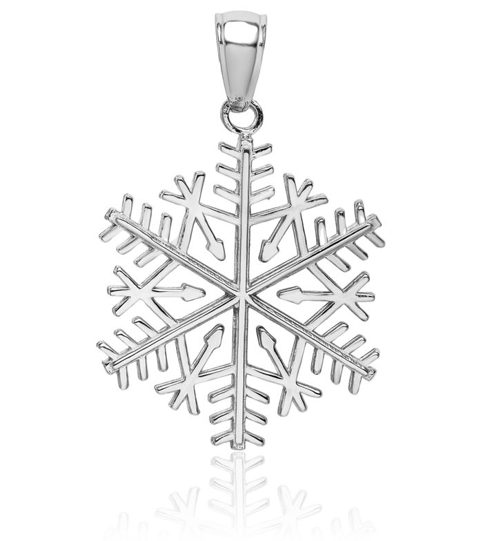 14K Solid White Gold Snowflake Necklace Chain Pendant Charm