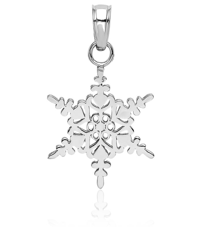 14K Solid White Gold Snowflake Necklace Chain Pendant Charm