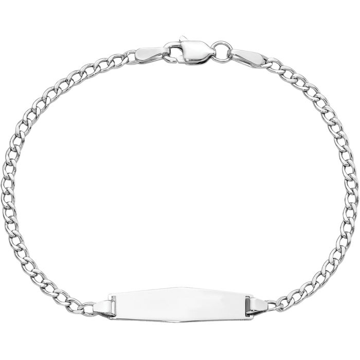 14K Solid White Gold Soft Cuban Name Bar Identification ID Bracelet