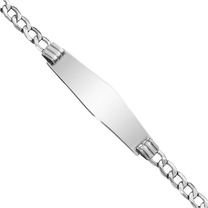 14K Solid White Gold Soft Cuban Link Name Bar Identification ID Bracelet