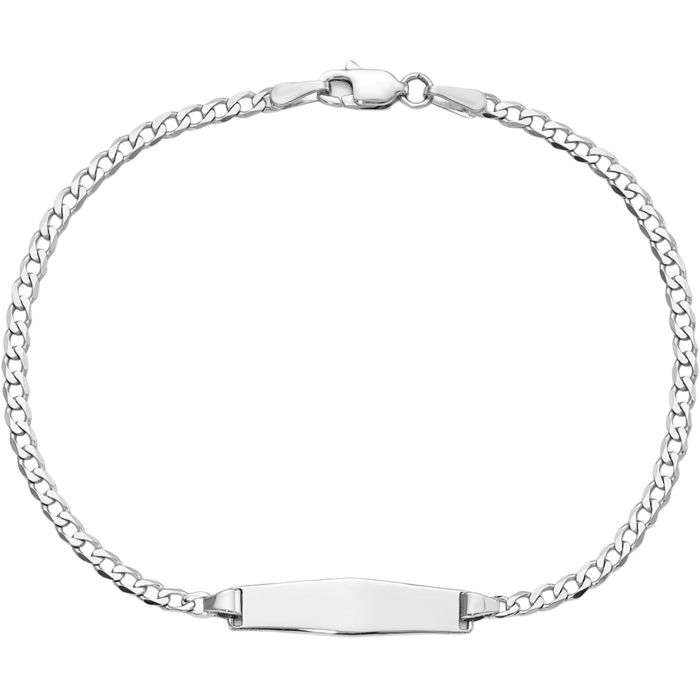 14K Solid White Gold Soft Curb Link Name Bar Identification ID Bracelet