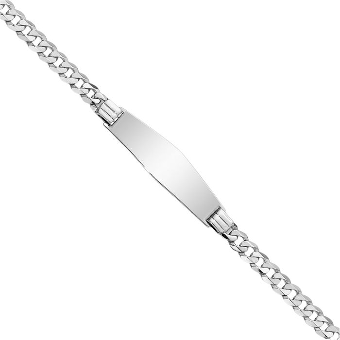 14K Solid White Gold Soft Curb Link Name Bar Identification ID Bracelet