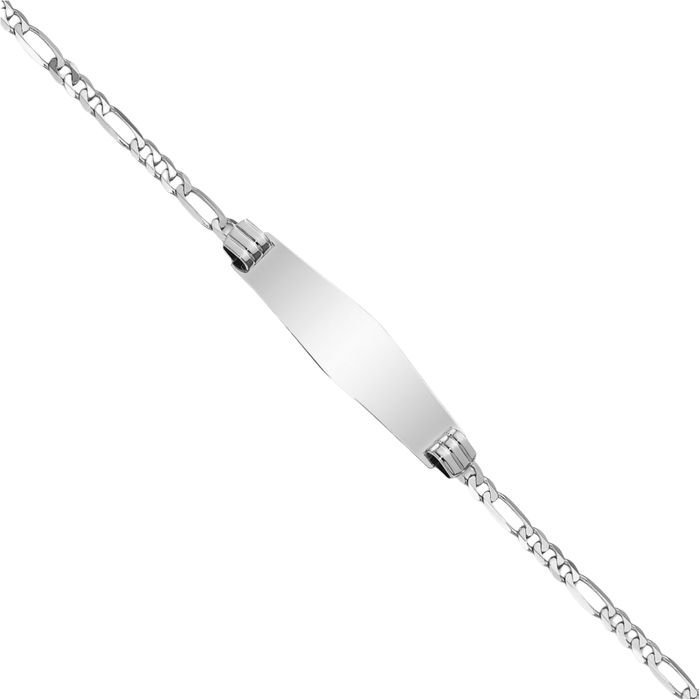 14K Solid White Gold Soft Figaro Link Name Bar Identification ID Bracelet