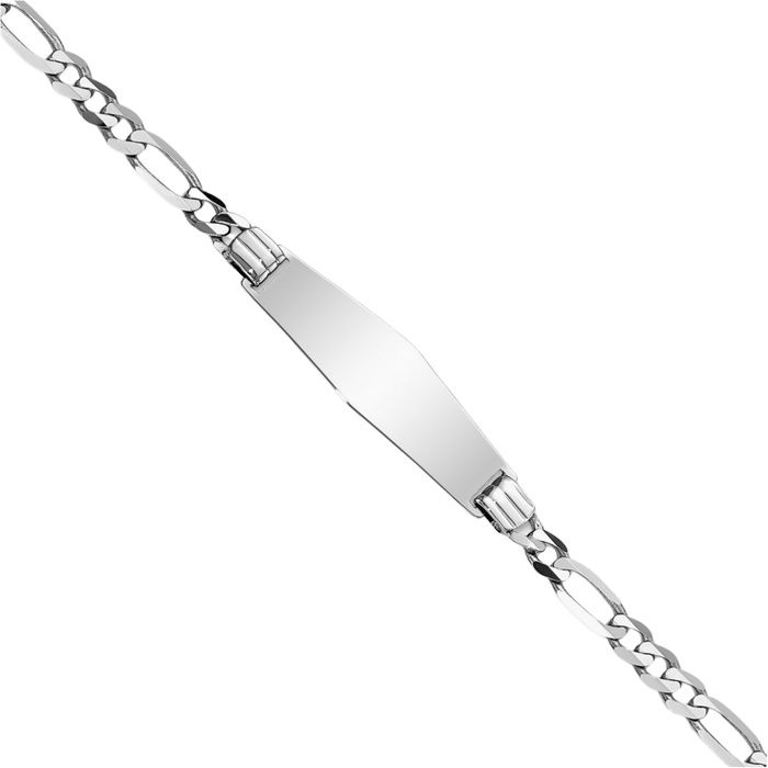 14K Solid White Gold Soft Figaro Link Name Bar Identification ID Bracelet