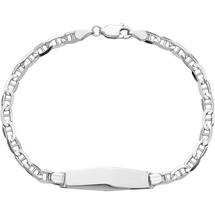 14K Solid White Gold Soft Anchor Mariner Link Name Bar Identification ID Bracelet