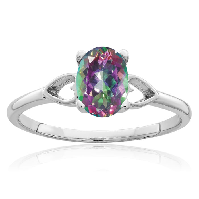 14K Solid White Gold Solitaire Ring Gemstone Band