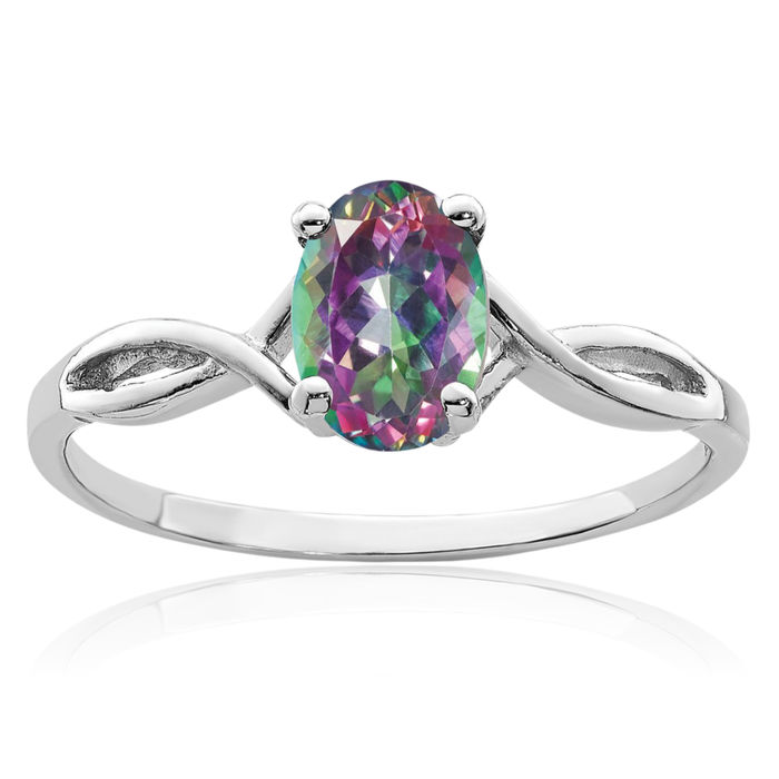 14K Solid White Gold Solitaire Ring Gemstone Band