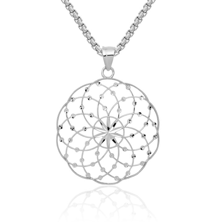 14K Solid White Gold Sphere Necklace Chain Pendant Charm