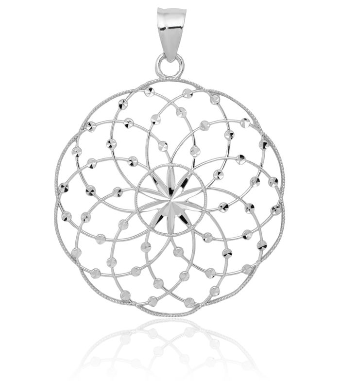 14K Solid White Gold Sphere Necklace Chain Pendant Charm