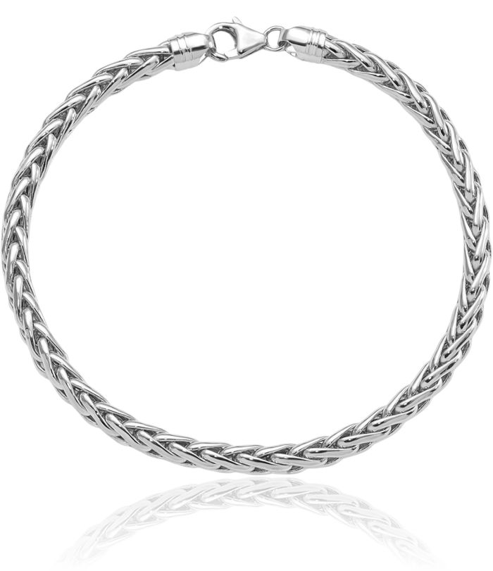 14K Solid White Gold Spiga Wheat Link Chain Bracelet