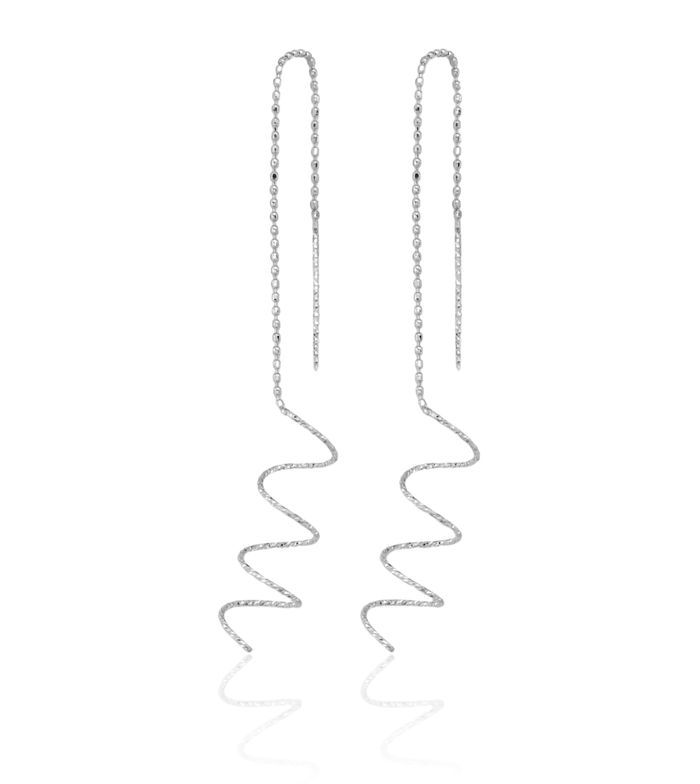 14K Solid White Gold Spiral Threader Drop Dangle Earrings