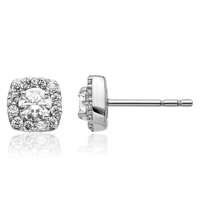 14K Solid White Gold Square Diamond Stud Earrings