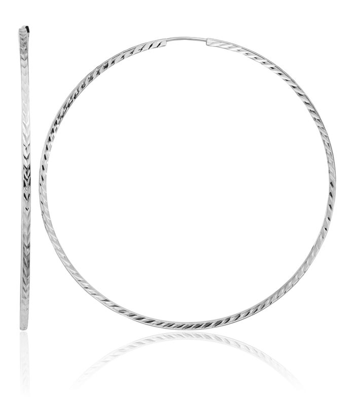 14K Solid White Gold Square Tube Endless Round Extra Large Hoop Earrings