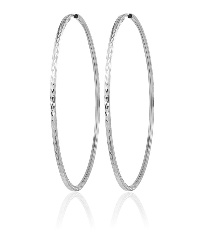 14K Solid White Gold Square Tube Endless Round Extra Large Hoop Earrings