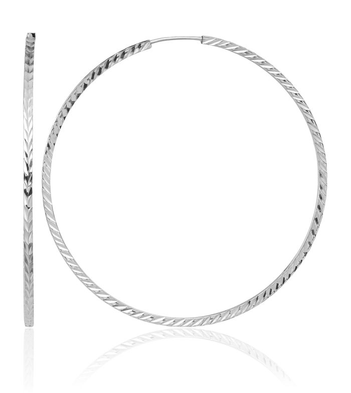 14K Solid White Gold Square Tube Endless Round Large Hoop Earrings