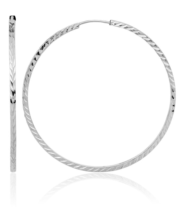 14K Solid White Gold Square Tube Endless Round Large Hoop Earrings