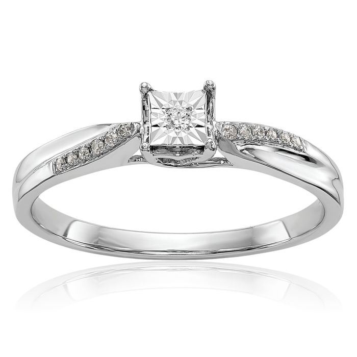 14K Solid White Gold Square Round Diamond Promise Ring Engagement Wedding Band Bridal Jewelry