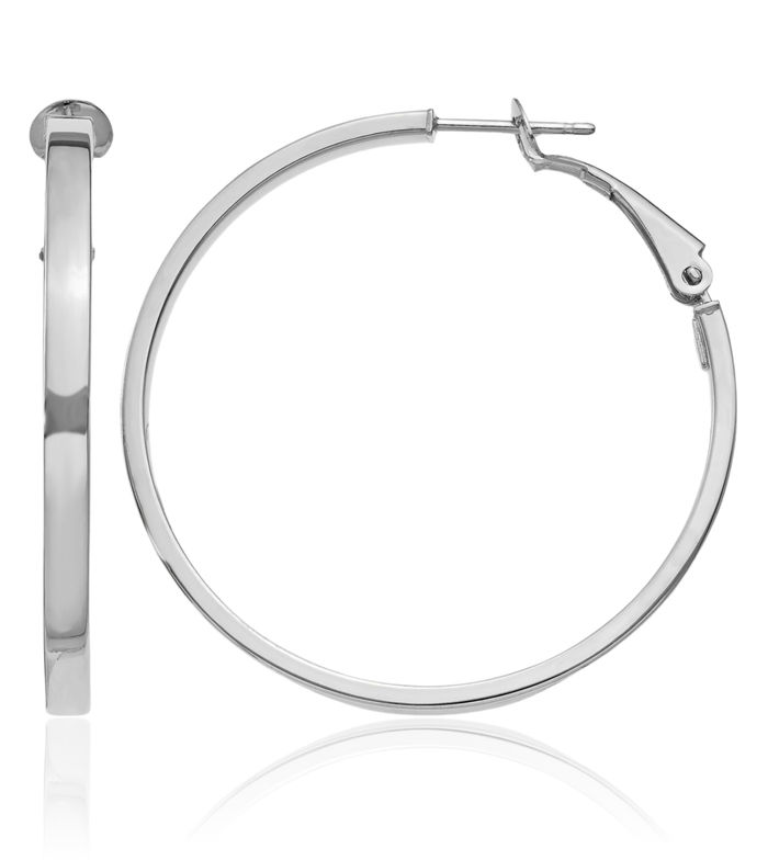 14K Solid White Gold Square Tube Round Hoop Earrings