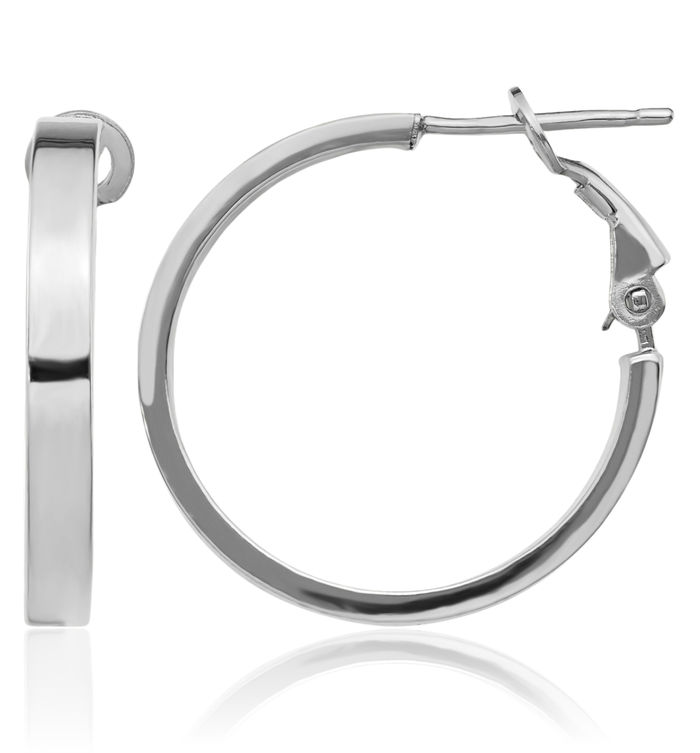 14K Solid White Gold Square Tube Round Medium Hoop Earrings