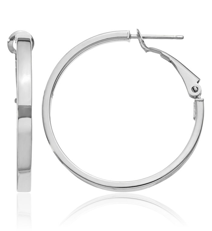 14K Solid White Gold Square Tube Round Medium Hoop Earrings