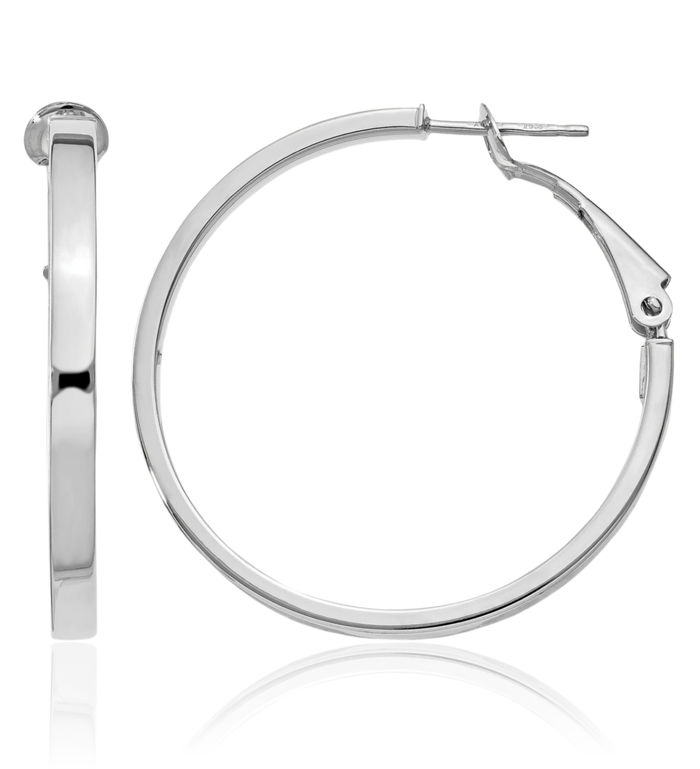 14K Solid White Gold Square Tube Round Medium Hoop Earrings