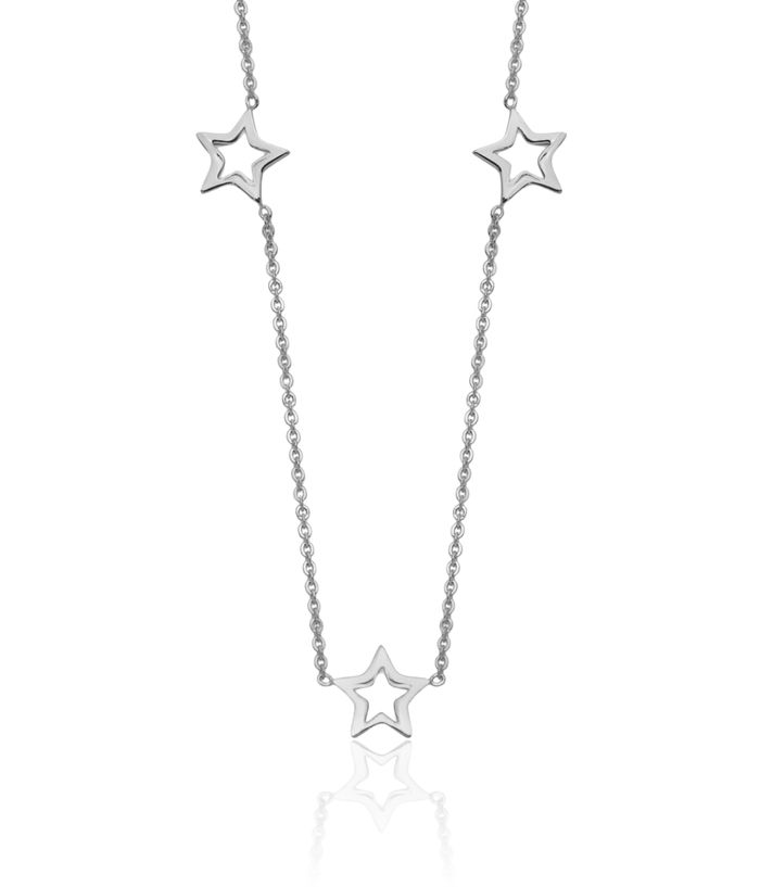 14K Solid White Gold Star Necklace Chain