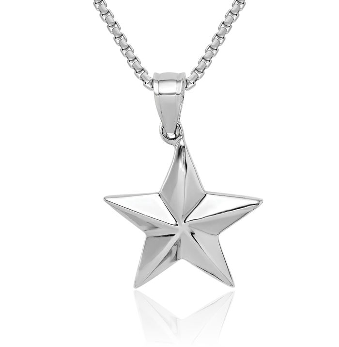 14K Solid White Gold Star Necklace Chain Pendant Charm