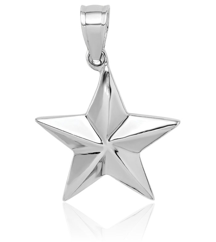 14K Solid White Gold Star Necklace Chain Pendant Charm