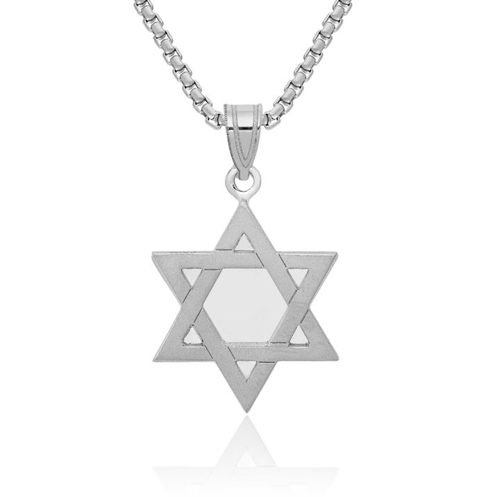 14K Solid White Gold Star of David Necklace Judaica Religious Chain Pendant Israel Charm