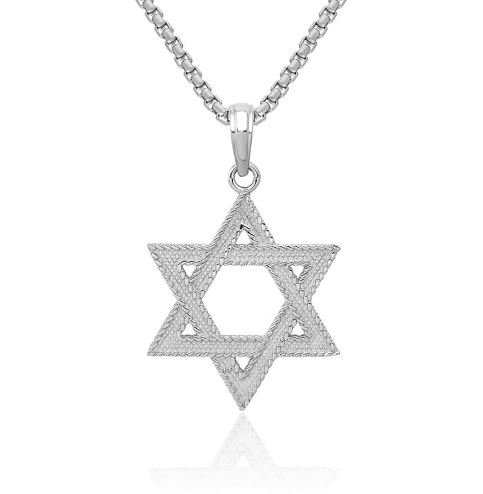 14K Solid White Gold Star of David Jewish Magen Necklace Judaica Religious Chain Pendant Israel Charm