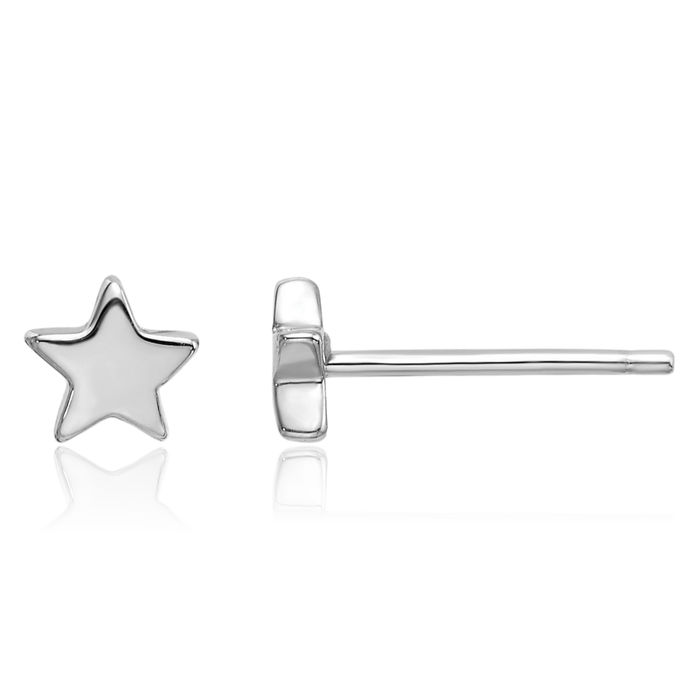 14K Solid White Gold Star Stud Earrings