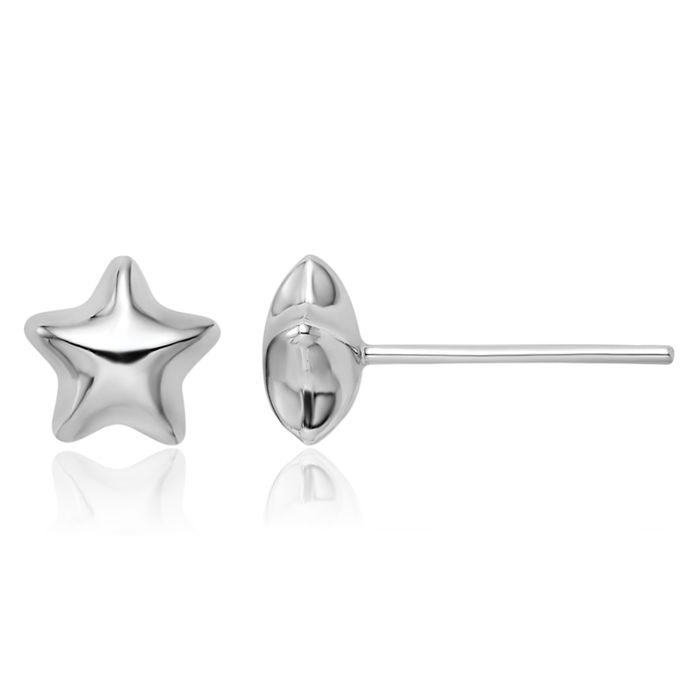 14K Solid White Gold Star Stud Earrings