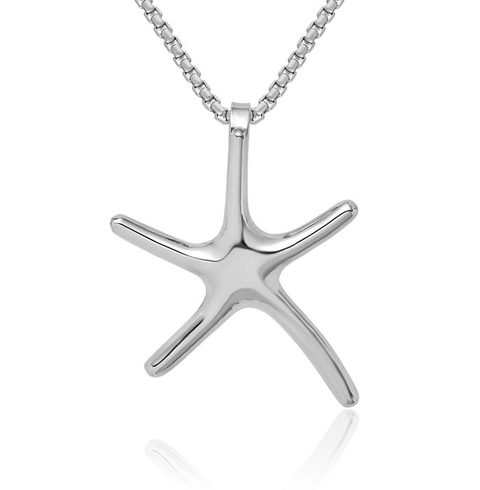 14K Solid White Gold Starfish Floating Chain Slide Pendant Necklace Charm