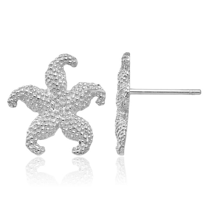 14K Solid White Gold Starfish Stud Earrings