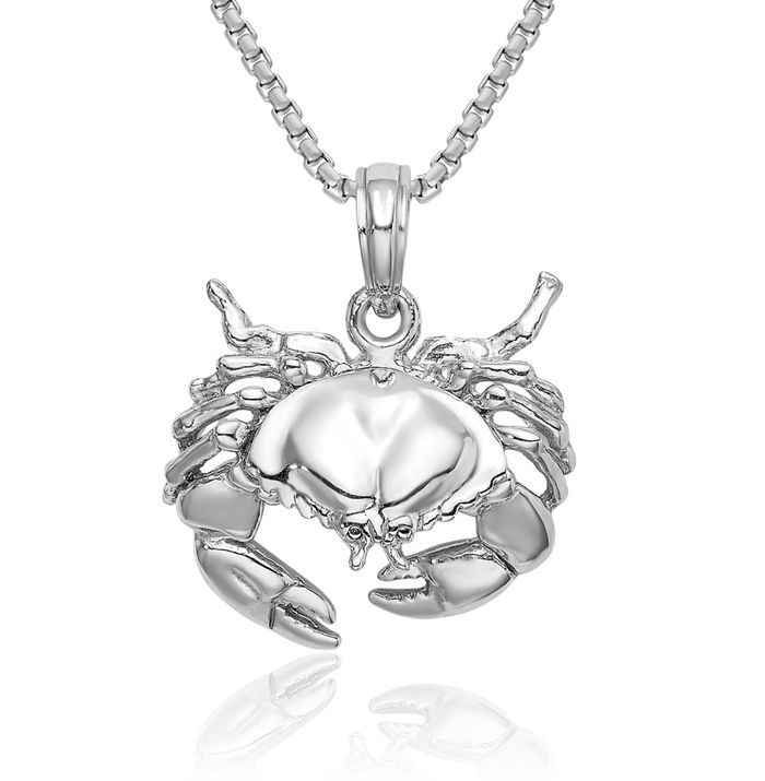 14K Solid White Gold Stone Crab Claw Necklace Chain Pendant Charm