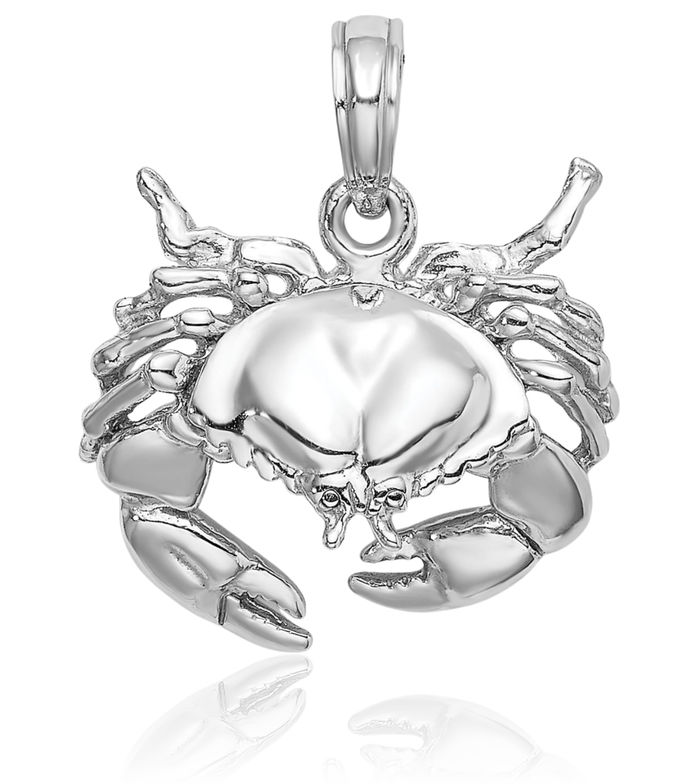 14K Solid White Gold Stone Crab Claw Necklace Chain Pendant Charm
